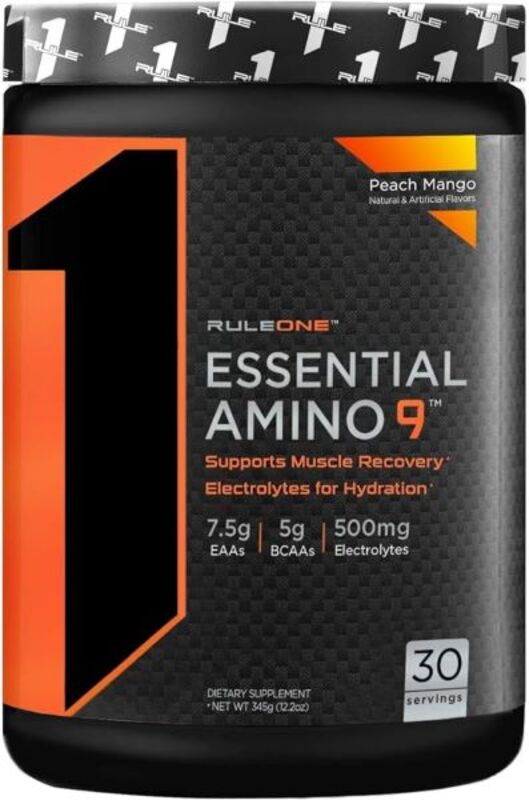 Rule1 Essential Amino9 345gm Peach Mango - Support Muscle Recovery, Electrolytes for Hydration